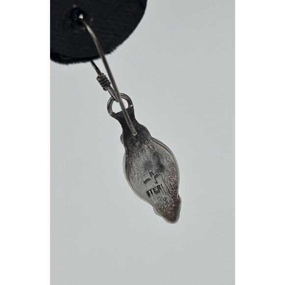 VTG Navajo Runnning Bear Sterling Silver Larimar Teardrop Dangle Earrings Signed - Picture 8 of 13